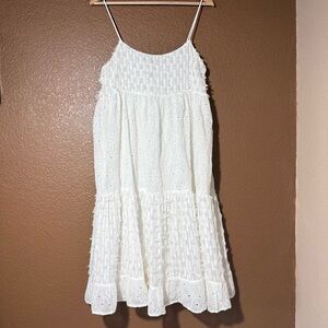 Zara NWT Women’s White Bridal Graduation Midi Dress Fairy Flowy Eyelets Size M